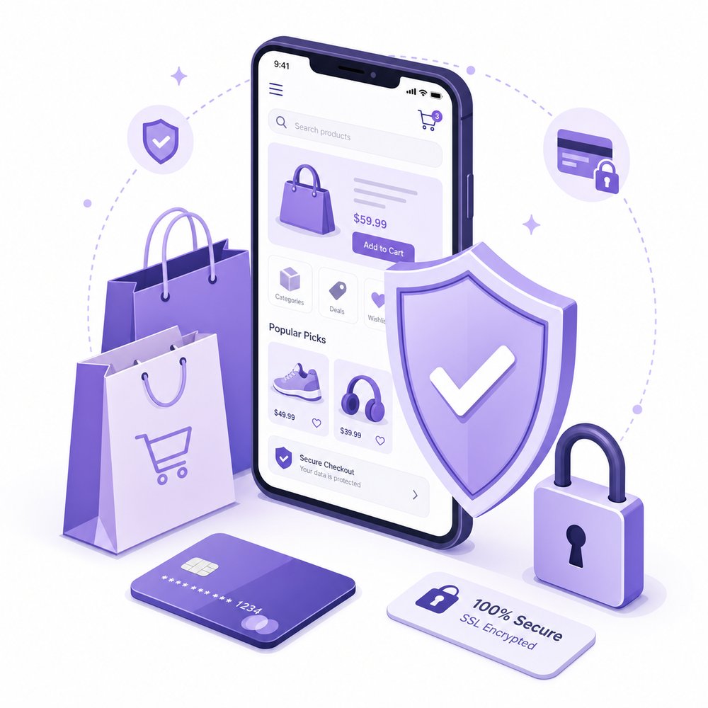 Mobile shopping security illustration